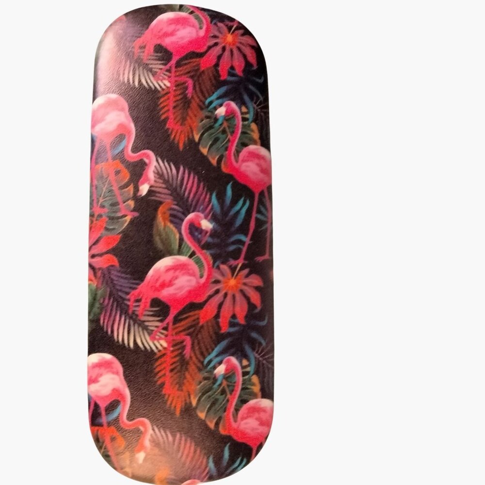 Pink Flamingo Hard Shell Eyeglass Case lined Tropical Coastal Tiki Beachy